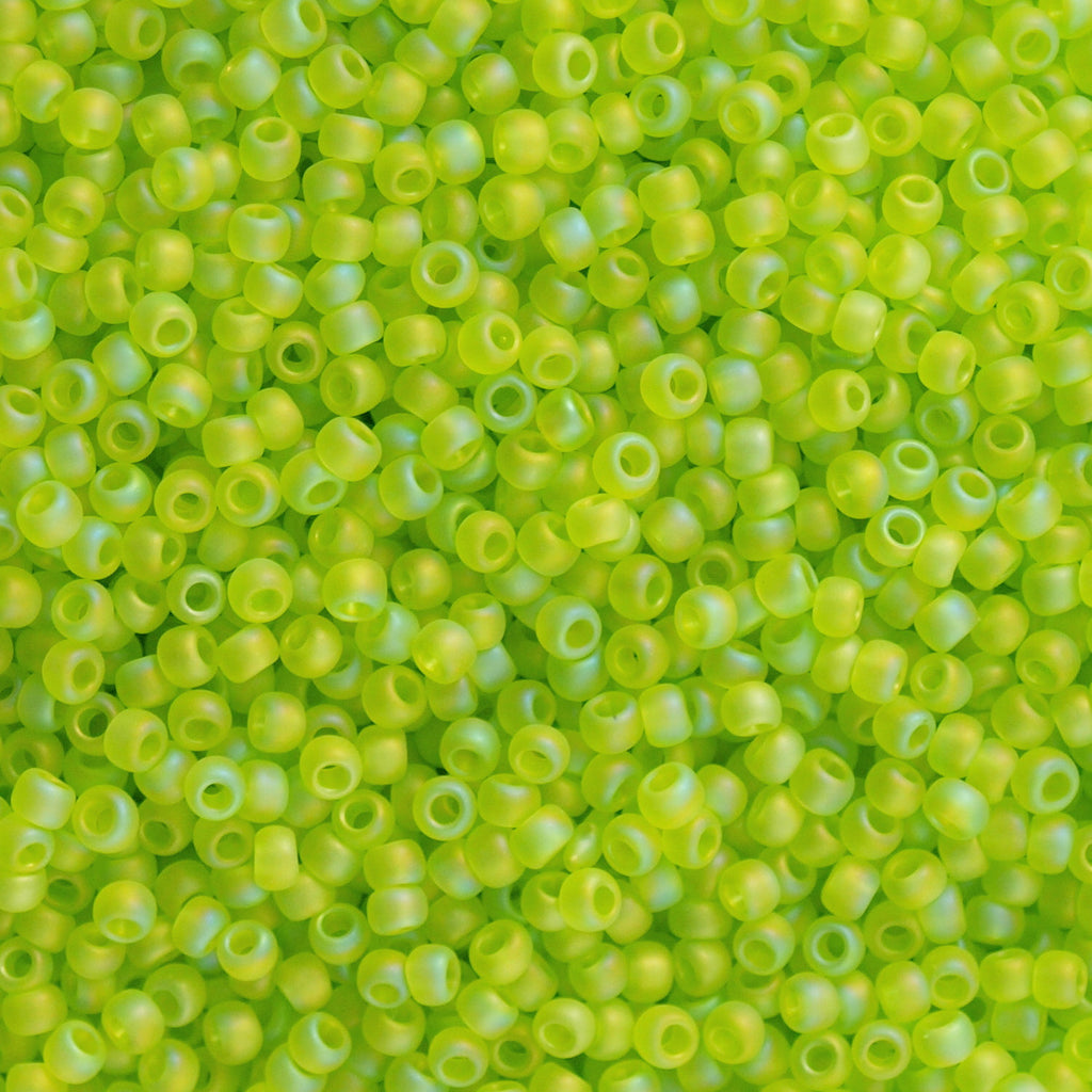 Toho Round Seed Bead 6/0 Transparent Matte Lime Green AB 2.5-inch tube (164F)