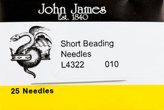 25 John James Beading Needles 32.5mm Short Size #10