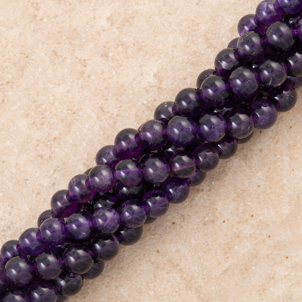 Natural Dark Amethyst Round 6mm Bead 16" Strand