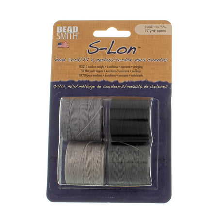 Cool Neutrals 4pc Mix S-Lon Bead Cord Mix 77 Yard Spool .5mm TEX 210