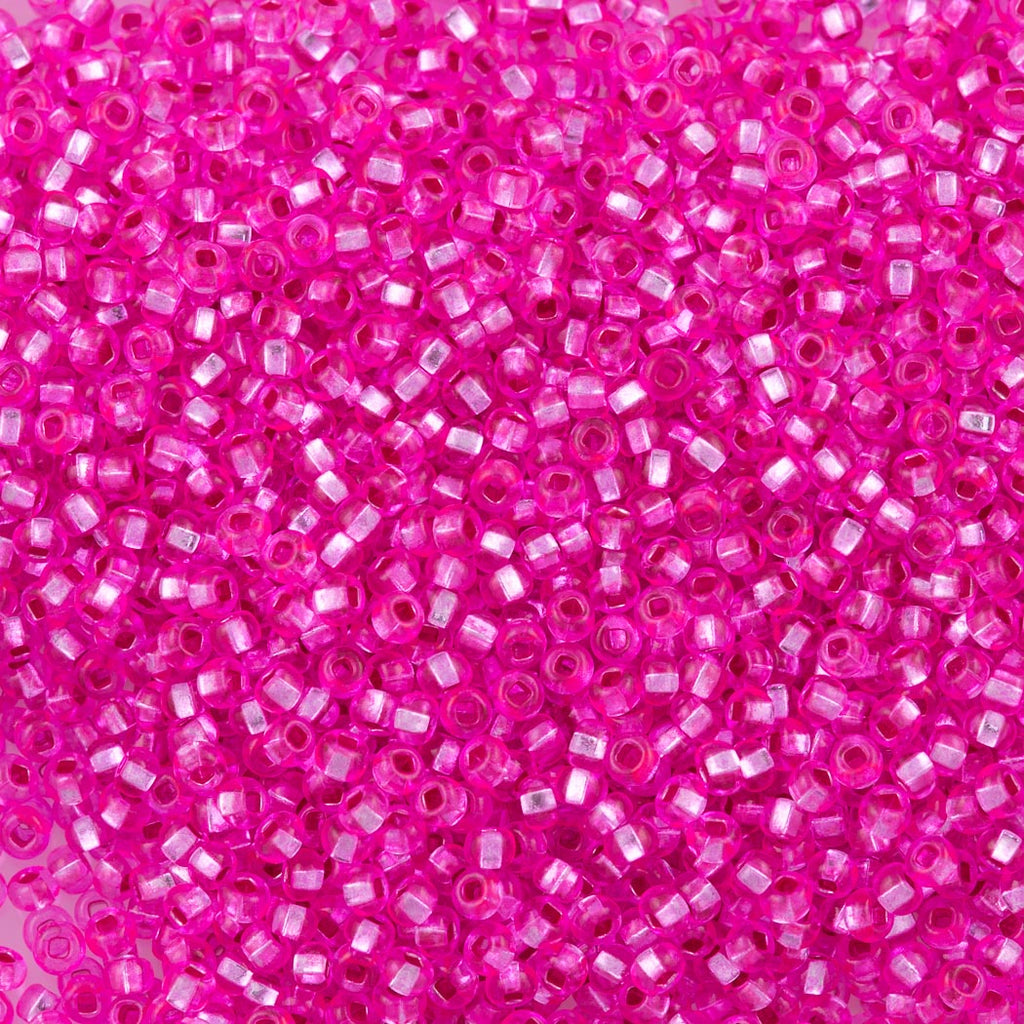 50g Czech Seed Bead 10/0 Silver Lined Dyed Fuchsia (08277)