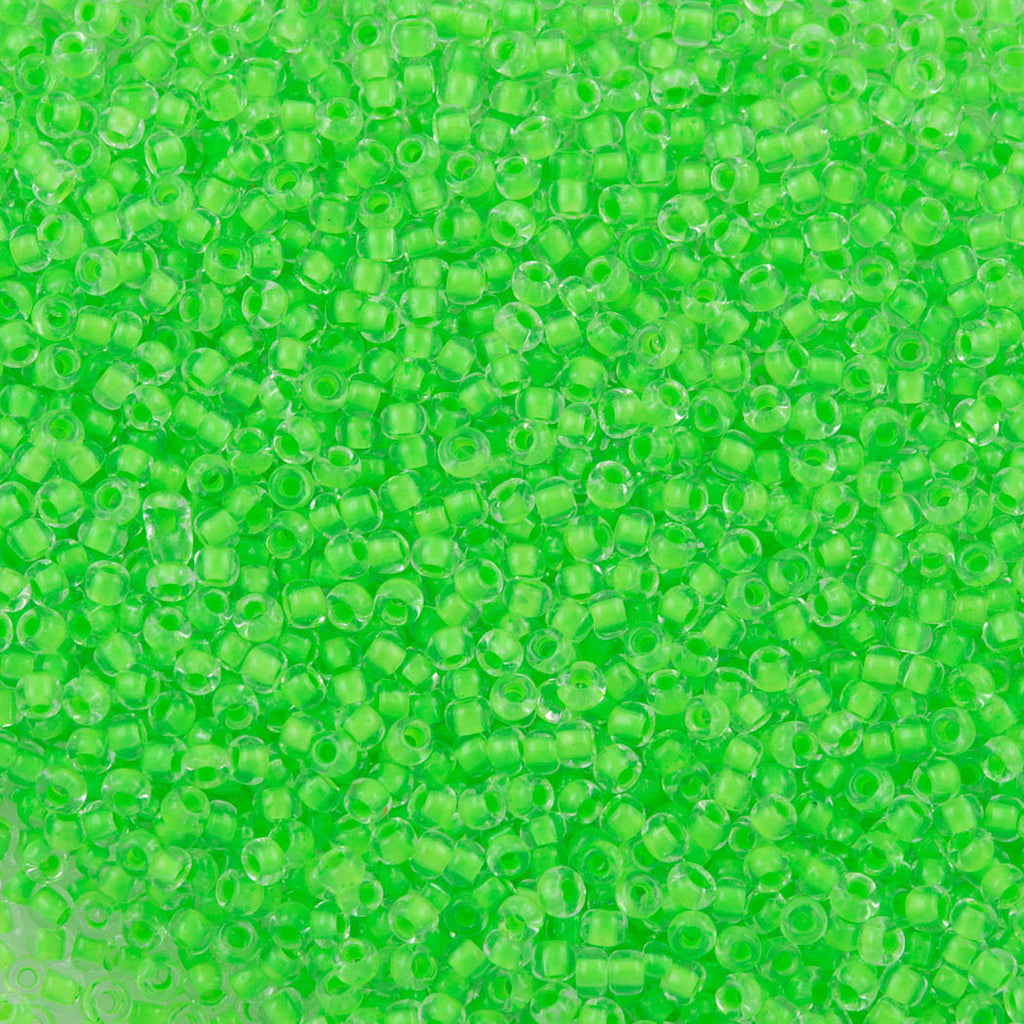 50g Czech Seed Bead 10/0 Color Lined Neon Green (08756)