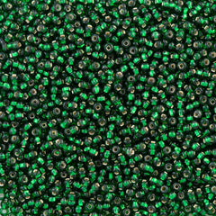 50g Czech Seed Bead 10/0 Silver Lined Dark Green (57150)