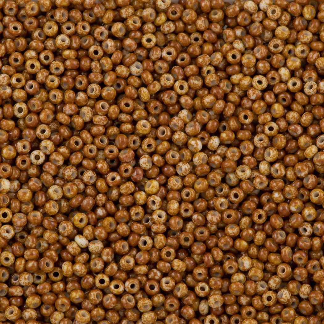 50g Czech Seed Bead 10/0 Opaque Travertine on White (66209)