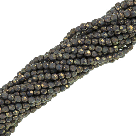 100 Czech Fire Polished 2mm Round Bead Turquoise Bronze Picasso (63130BT)