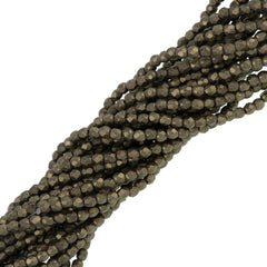 100 Czech Fire Polished 2mm Round Bead Metallic Suede Gold (79080)