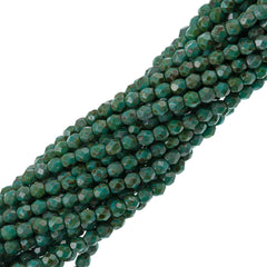 100 Czech Fire Polished 4mm Round Bead Dark Turquoise Picasso (63150T)