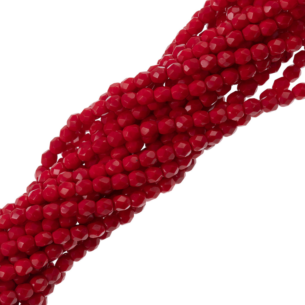 100 Czech Fire Polished 4mm Round Bead Opaque Red (93200)