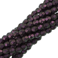 100 Czech Fire Polished 4mm Round Bead Polychrome Black Current (94101)