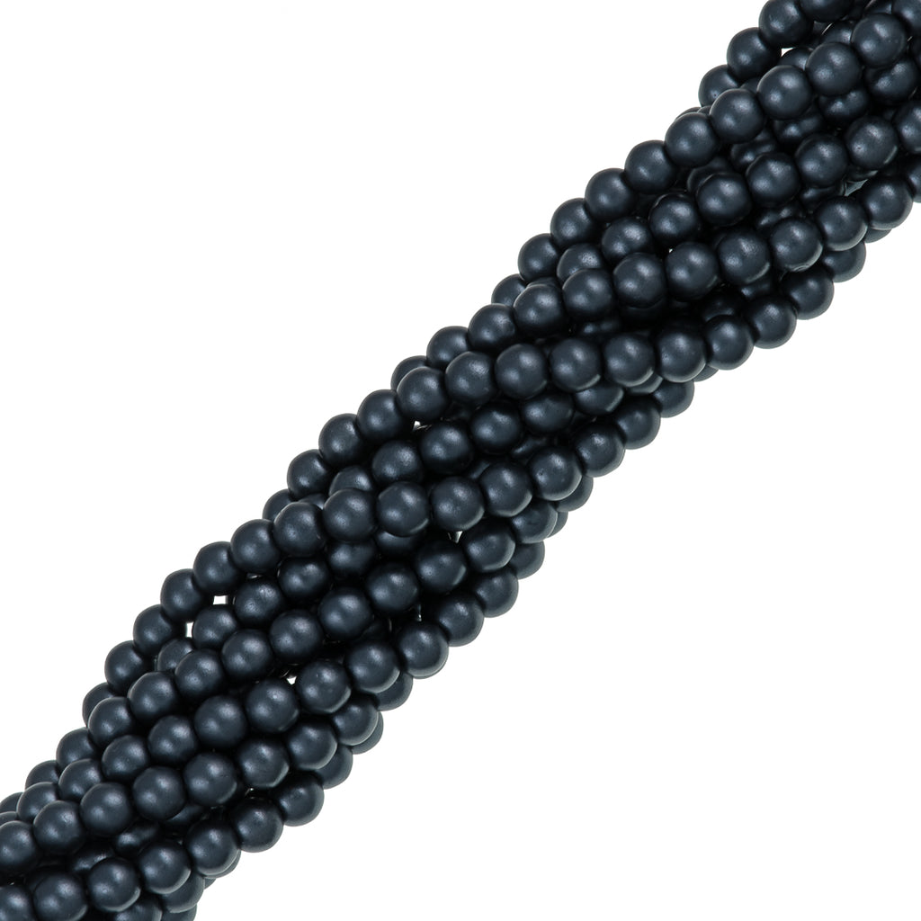 100 Czech 4mm Round Charcoal Glass Pearl Beads