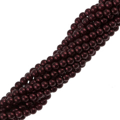100 Czech 4mm Round Burgundy Glass Pearl Coat Beads