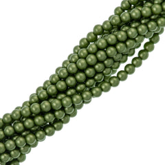 100 Czech 4mm Round Olive Glass Pearl Beads