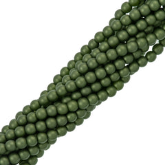 100 Czech 4mm Round Matte Olive Glass Pearl Beads