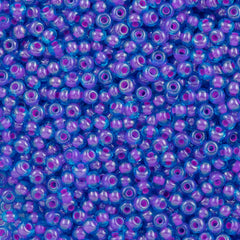 Czech Seed Bead 6/0 Transparent Blue Inside Color Lined Fuchsia 50g (61016)