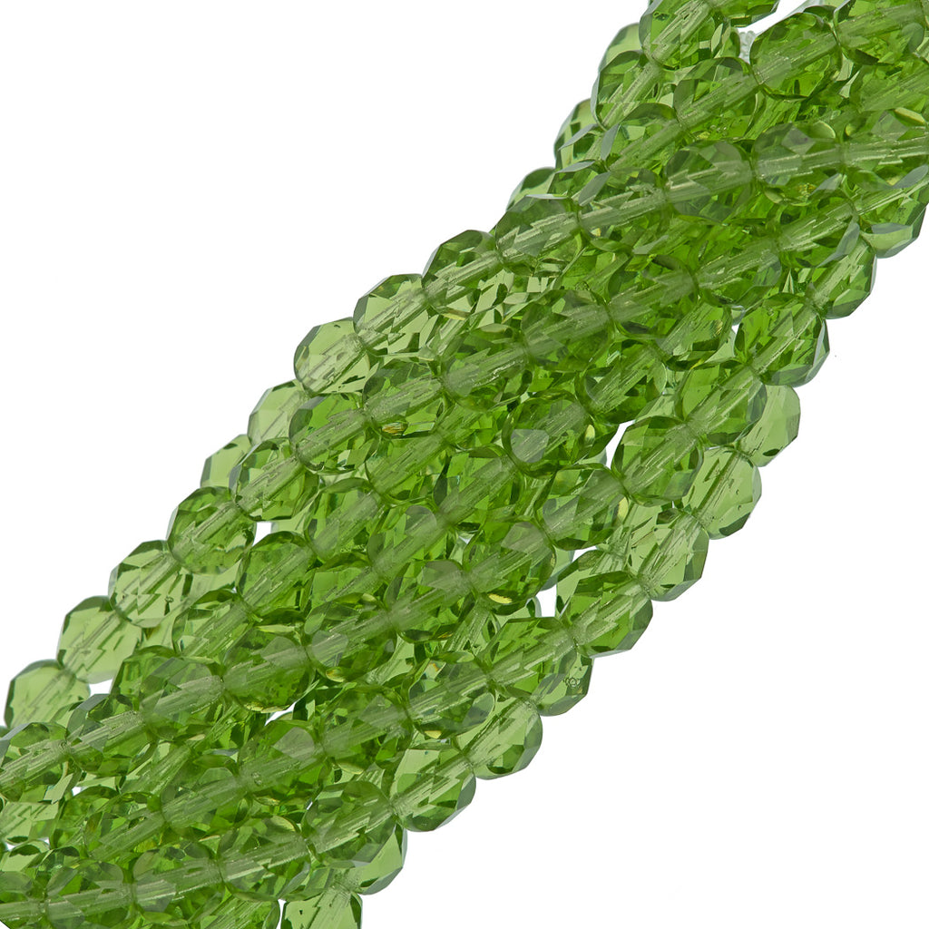 50 Czech Fire Polished 6mm Round Bead Lime Green (50400)