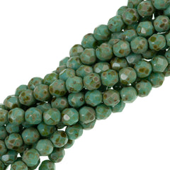 50 Czech Fire Polished 6mm Round Bead Opaque Turquoise Picasso (63130T)