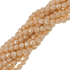 50 Czech Fire Polished 6mm Round Bead Opaque Champagne Luster (14413P)