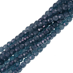 50 Czech Fire Polished 6mm Round Bead Stone Blue Luster (64464)