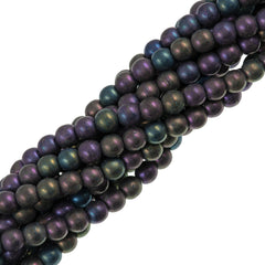 100 Czech 6mm Pressed Glass Round Matte Purple Iris Beads (21195)