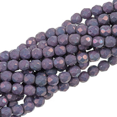 50 Czech Fire Polished 6mm Round Bead Opaque Amethyst Luster (15726P)