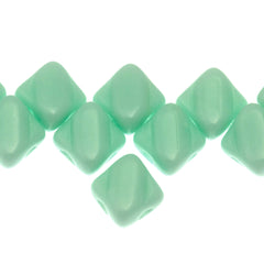 40 Czech Glass 6mm Two Hole Silky Beads Opaque Pastel Mint (63110)