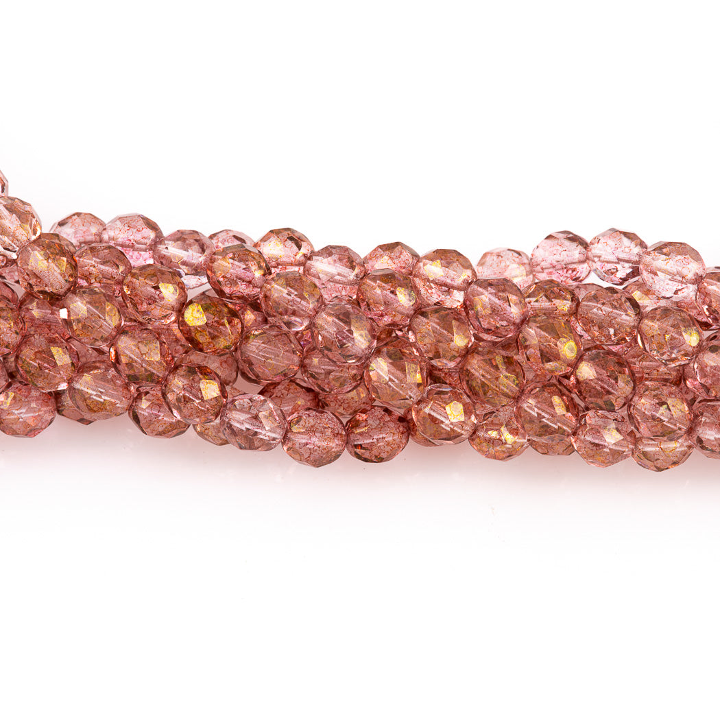 Czech Fire Polished Glass Beads 8mm Pink Coral Givre