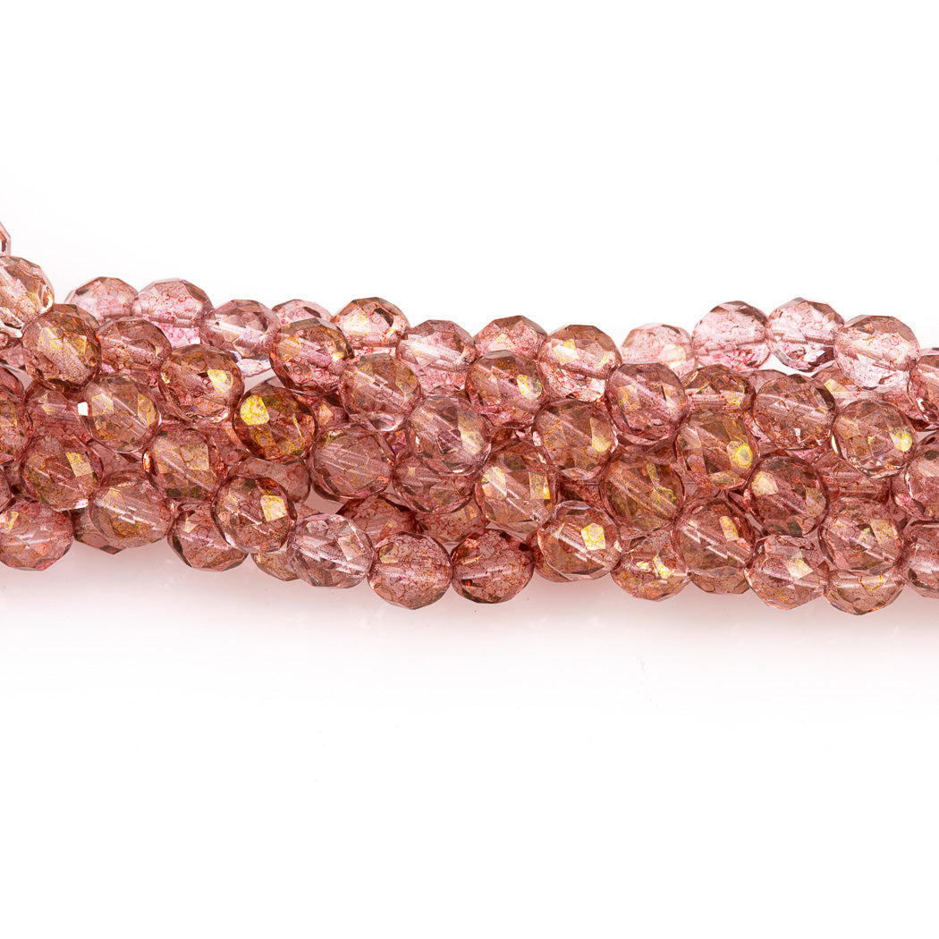 50 Czech Fire Polished 8mm Round Bead Crystal Pink 75014