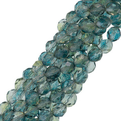 50 Czech Fire Polished 8mm Round Bead Blue Crystal Luster (91008)