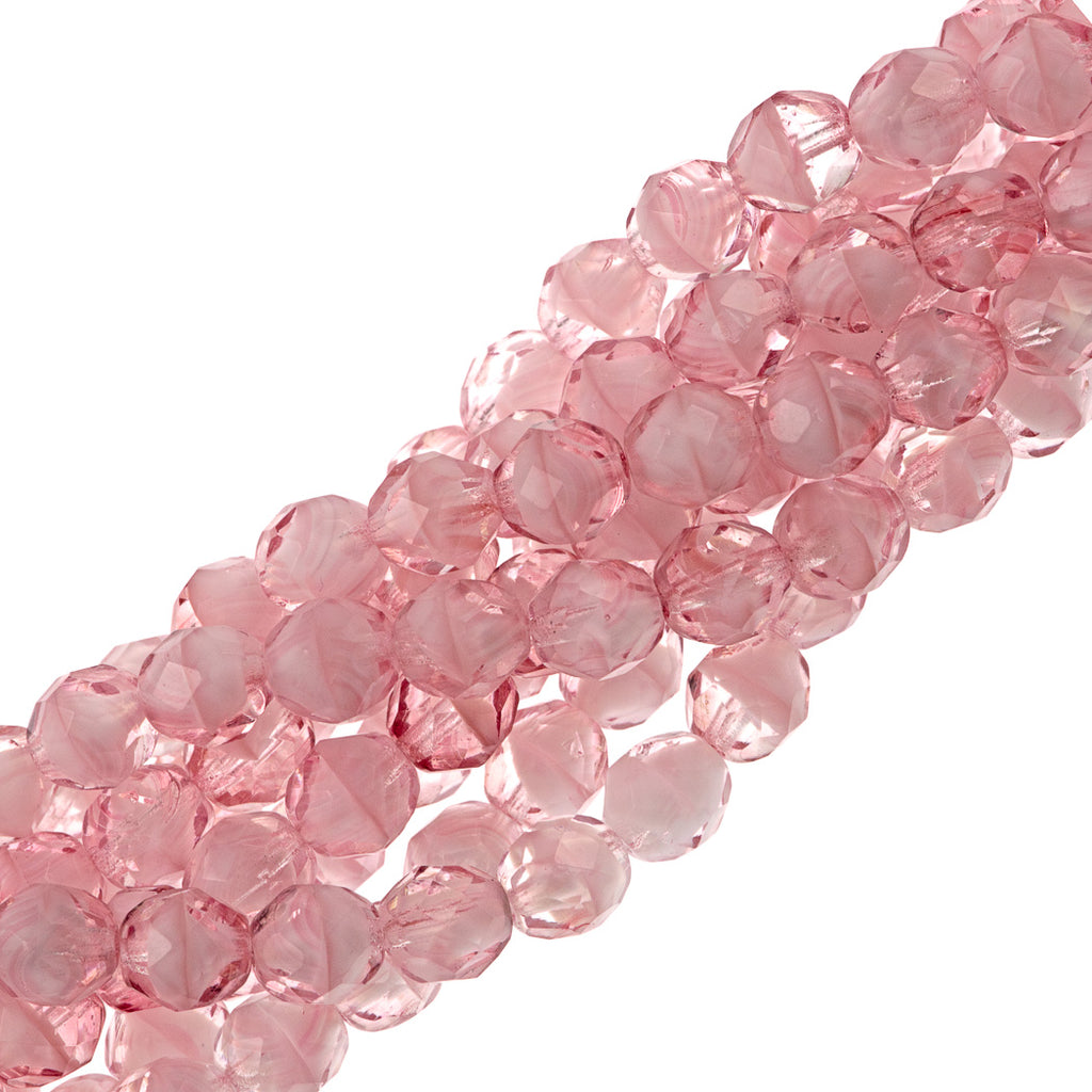 50 Czech Fire Polished 8mm Round Bead Crystal Pink 75014