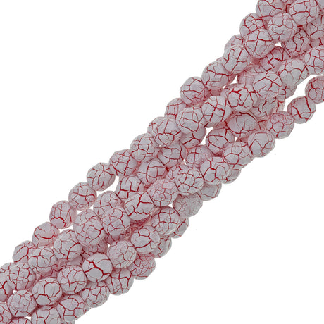 40 Fire Polish 8mm Ionic White & Red Veins (24602)