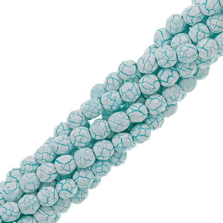 40 Fire Polish 8mm Ionic White & Green Veins (24605)
