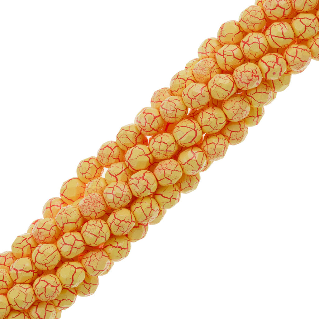 40 Fire Polish 8mm Ionic Yellow & Red Veins (24607)