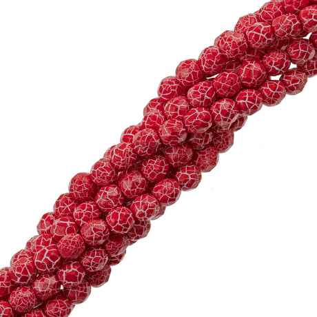 40 Fire Polish 8mm Ionic Red & White Veins (24610)