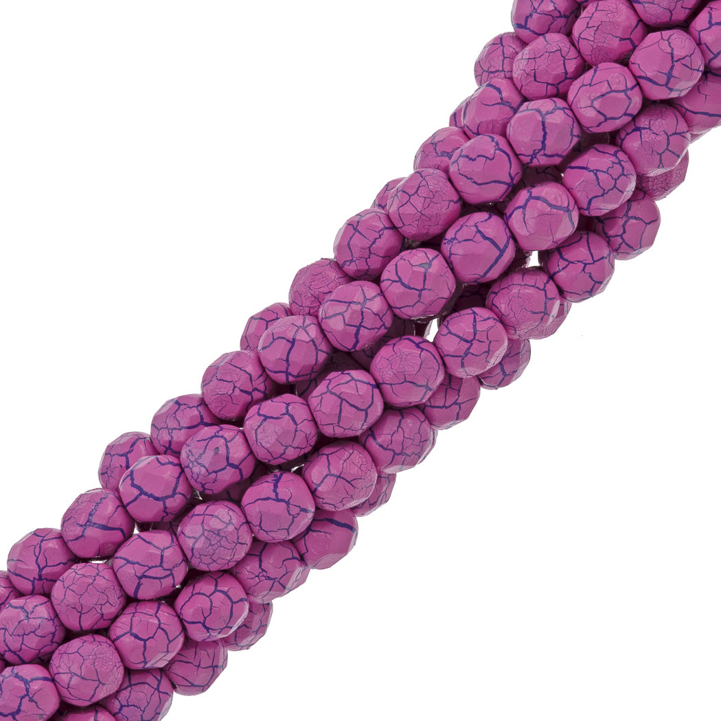40 Fire Polish 8mm Ionic Pink & Blue Veins (24612)