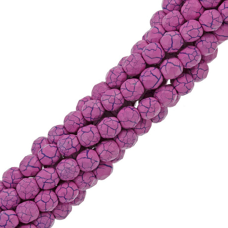 40 Fire Polish 8mm Ionic Pink & Blue Veins (24612)