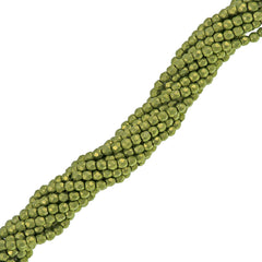 100 Czech Fire Polished 2mm Round Bead Saturated Metallic Lime Punch (05A09)