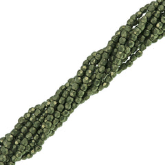 100 Czech Fire Polished 2mm Round Bead Sueded Gold Fern (08A06)