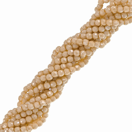 100 Czech Fire Polished 2mm Round Bead Opaque Champagne Luster (14413P)