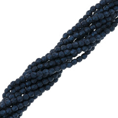 100 Czech Fire Polished 3mm Round Bead Metallic Suede Dark Blue (79032)