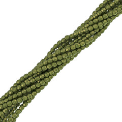 100 Czech Fire Polished 3mm Round Bead Saturated Metallic Lime Punch (05A09)