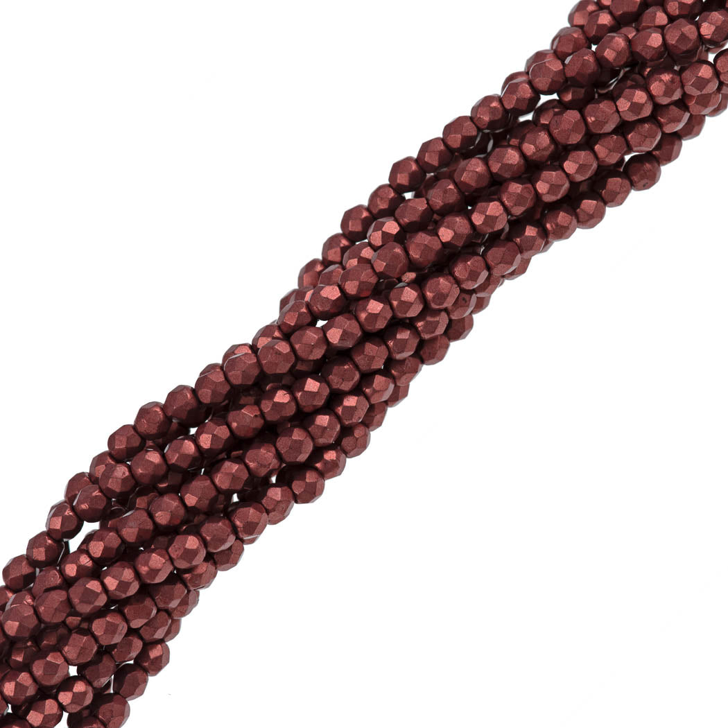 100 Czech Fire Polished 3mm Round Bead Saturated Metallic Valiant Poppy (06B02)
