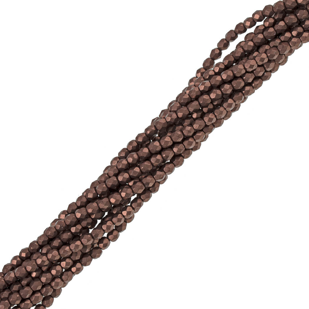 100 Czech Fire Polished 3mm Round Bead Sueded Gold Ash Rose (08A01)