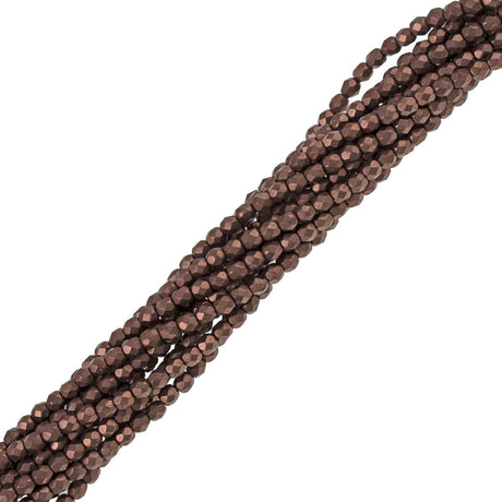 100 Czech Fire Polished 3mm Round Bead Sueded Gold Ash Rose (08A01)