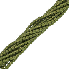 100 Czech Fire Polished 4mm Round Bead Saturated Metallic Lime Punch (05A09)