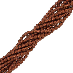 100 Czech Fire Polished 4mm Round Bead Saturated Metallic Russet Orange (06B06)