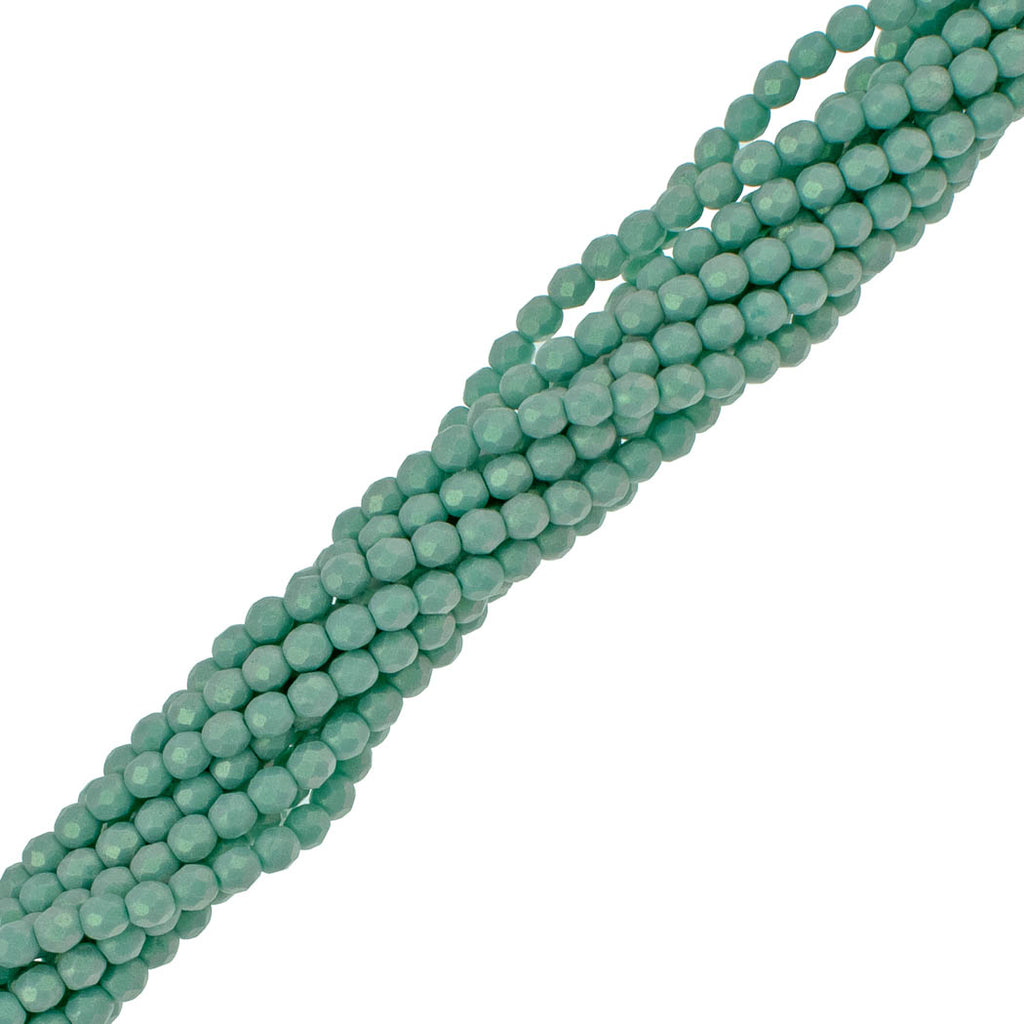 100 Czech Fire Polished 4mm Round Bead Sueded Olive Turquoise (S23C63130)