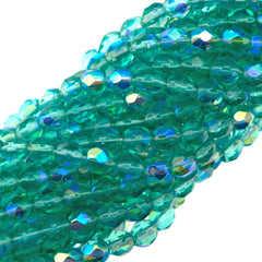 100 Czech Fire Polished 4mm Round Bead Light Teal AB (60210X)