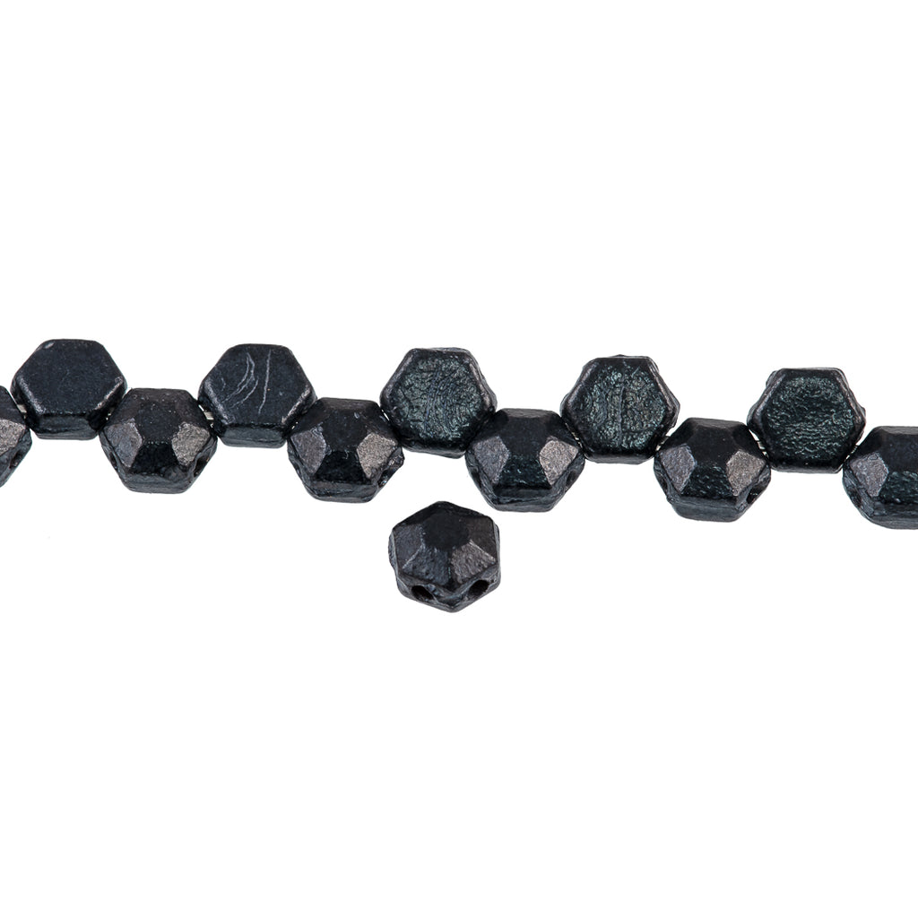 30 Czech 2 Hole Hematite Honeycomb Jewel Beads 6mm (14400)