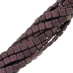 50 CzechMates 6mm Two Hole Tile Beads Metallic Suede Pink (79086)