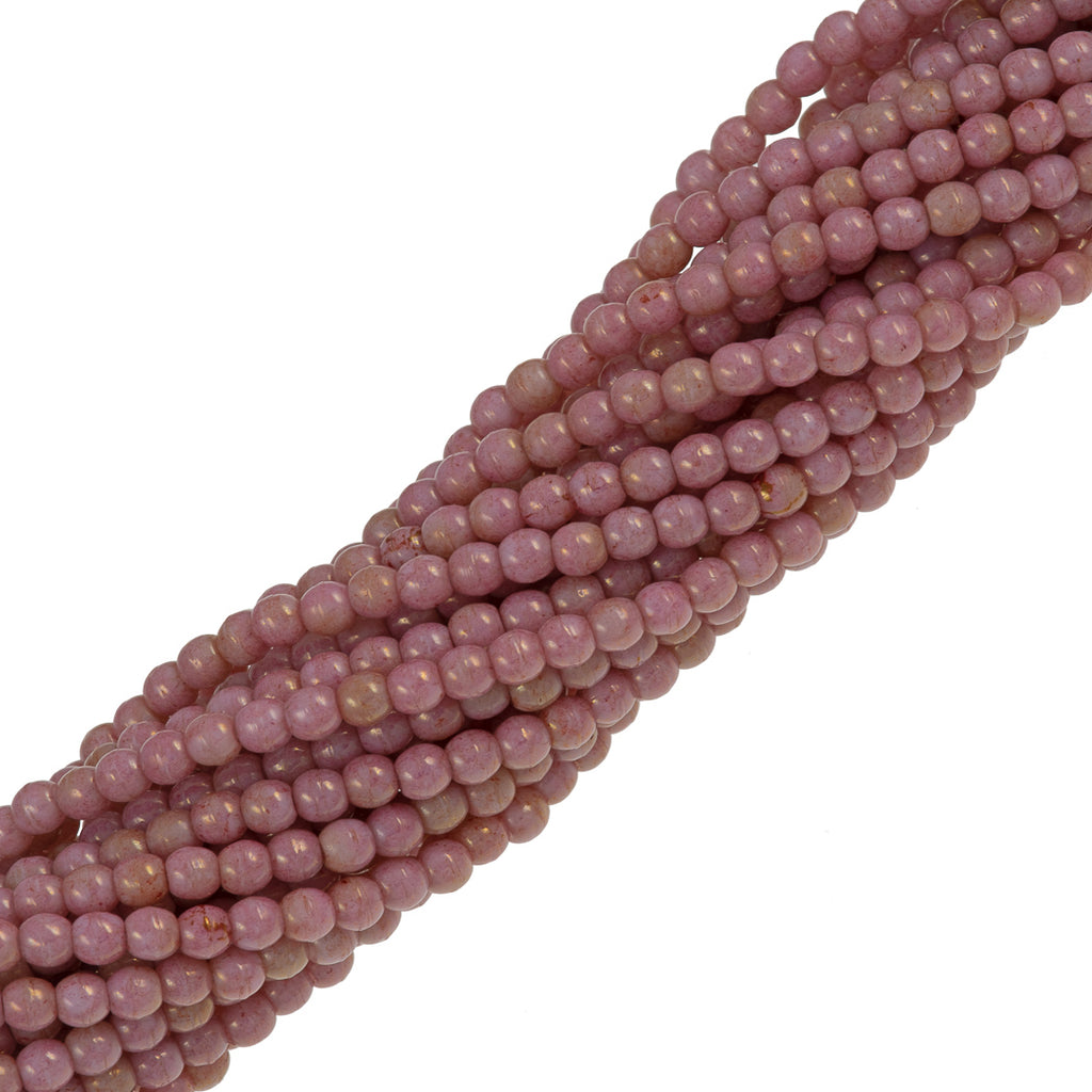 200 Czech 3mm Pressed Glass Round Beads Opaque Topaz Pink Luster (15495P)